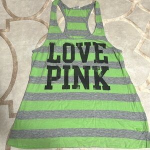 LOVE PINK green and grey striped tank top
